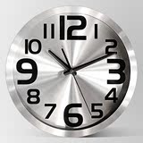 亨达12寸挂钟客厅现代创意圆形静音金属石英钟时尚卧室简约时钟表
