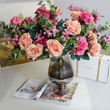 仿真花欧式玫瑰花束假花家居客厅装饰品插花卉塑料人造花干花单束