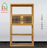 老榆木免漆书架现代中式书柜简约茶室茶叶架展示架实木原木色书柜