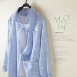 洲语2016纯棉格子衬衫中长款宽松长袖衬衣女式蓝色bf风防晒衣外套