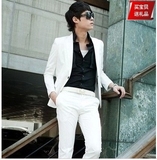 韩版休闲西服套装男装 修身白色小西装套装男士大码春秋纯白西装