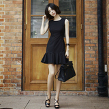夏季女装赫本小黑裙韩版背心裙修身气质鱼尾裙无袖高腰黑色连衣裙