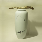 新中式现代陶瓷大号花瓶摆件手绘花鸟客厅玄关电视柜样板间装饰品