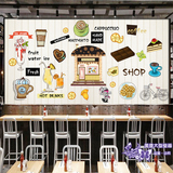 大型简约个性卡通甜品墙纸蛋糕店面包店咖啡厅餐厅背景墙壁纸壁画