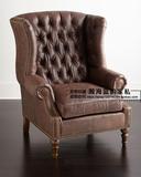欧式复古实木单人沙发椅美式皮艺休闲老虎椅客厅卧室会所沙发单椅
