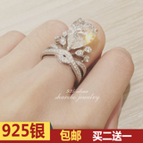 s925纯银angelababy杨颖明星同款结婚戒指食指锆石女时尚开口个性