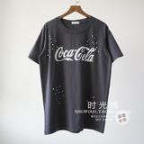 韩国货减龄破洞铆钉做旧可乐字母中长款纯棉短袖宽松百搭T恤衫女