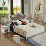 美式实木床真皮床头层牛皮乡村简约地中海风格卧室家具白色公主床
