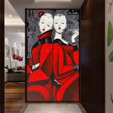时尚艺术人物油画壁纸 日式个性酒店玄关红色墙纸酒吧 定制壁画