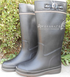 2013新款时尚外贸高筒保暖雨鞋雨靴橡胶靴黑色霸气十足皮靴