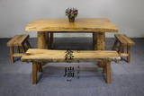 原木家具餐桌椅组合定做原生态面馆饺子馆餐台樟木板凳饭桌实木