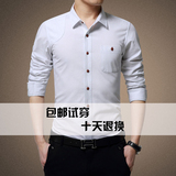 春季新款衬衫男长袖修身型青年韩版纯色免烫衬衣商务休闲大码上衣