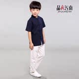小男孩五四学生儿童棉亚麻民国风夏季短袖立领衬衣衫中式复古唐装