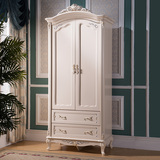 欧式两门衣柜 法式小户型卧室全实木雕花白色双门衣橱储物柜定制