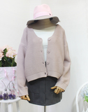 韩国定制2016秋季新款纯色茧型灯笼袖短款上衣女开衫粉色毛衣外套