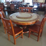 大理石圆桌 大理石饭桌 实木餐桌餐椅组合 圆桌1桌6椅带转盘