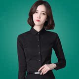 韩版黑色衬衫女长袖小圆领夏职业修身显瘦潮大码装正装工装女衬衣
