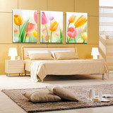现代花卉壁画郁金香沙发背景墙客厅无框画卧室挂画玄关过道三联画