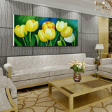 现代简约客厅装饰油画黄色郁金香卧室挂画床头画酒店无框单幅横款