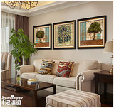 简欧美式客厅沙发背景三联装饰画美式乡村画幸福树发财树卧室壁画