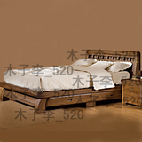 ★出口韩国★ 外贸　老榆木家具实木家具 实木单人床 1.2米榆木床