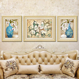 发财鹿  现代欧式客厅装饰画沙发背景墙有框三联画墙画壁画挂画