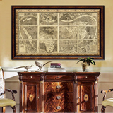航海世界地图复古欧式美式书房办公室玄关装饰画大幅客厅壁画挂画