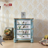 美式床头柜彩绘实木蓝色简约边柜储物柜整装花鸟斗柜地中海床头柜