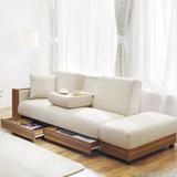 布艺沙发床日式多功能沙发双人宜家折叠拆洗储物组合实木沙发床