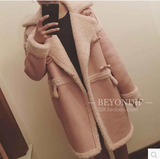 2015新款茧型韩版冬季粉色皮衣羊羔毛外套女中长款仿皮毛一体皮草