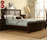 全实木床简约美式床欧式双人床1.8米婚床黑樱桃木卧室家具