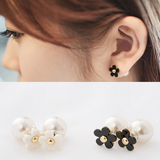 韩国同款双面两用款珍珠小雏菊花朵耳钉耳环气质简约时尚甜美耳饰