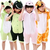 夏季卡通动物纯棉短袖儿童连体睡衣恐龙小孩男童家居服宝宝如厕版
