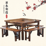 厂家直销大理石火锅桌椅组合批发定制 碳化实木柜式电磁炉圆桌子