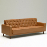 日式 棕色皮革实木沙发 三人沙发 办公室单人床 沙发床 折叠沙发