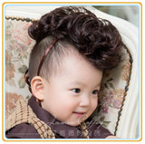韩版宝宝拍照发饰写真儿童假发百天摄影头饰男童短发卷发套英伦风