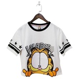 2016年春夏新款LB拉拉波波加菲猫字母短款短袖T恤女