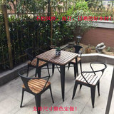铁艺阳台实木户外桌椅组合五件套庭院室外奶茶店防腐木休闲咖啡桌