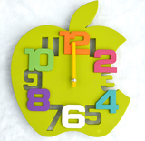 静音 可爱卡通苹果挂钟 个性创意钟表 立体数字挂表客厅儿童房