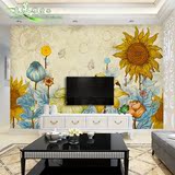 电视背景墙壁纸定制卧室客厅影视墙无纺布手绘向日葵个性创意油画