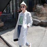 韩国代购2016新款宽松大码长袖显瘦薄款白色风衣女中长款外套潮