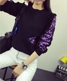 韩版女装2016秋冬新款亮片打底衫长袖短款套头衫外穿针织毛衣女潮