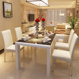 马氏皇庭 现代简约白色烤漆餐桌 钢化玻璃圆角饭桌 餐桌椅组合