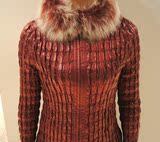 2013秋冬新款女士尼克服 双面穿狐狸毛褶皱长袖皮草短外套 包邮