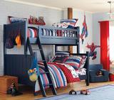 美式乡村全实木宝蓝色卧房儿童房家具子母床上下床高低组合床定制