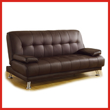 橘子郡港简欧美式三人沙发折叠双人皮艺沙发床 宜家时尚棕色JZ108