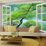 定制大型壁画清新壁纸绿色窗景壁纸 客厅沙发背景墙纸C578