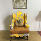 美式沙发椅单人花布老虎椅 欧式田园客厅高背软包柳钉沙发可定制