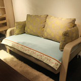 馨生活 地中海风绣花包边沙发垫 棉线编织蓝色沙发垫四季布艺坐垫