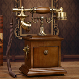 高档实木欧式仿古电话机座机美式时尚创意电话古董民国复古电话机